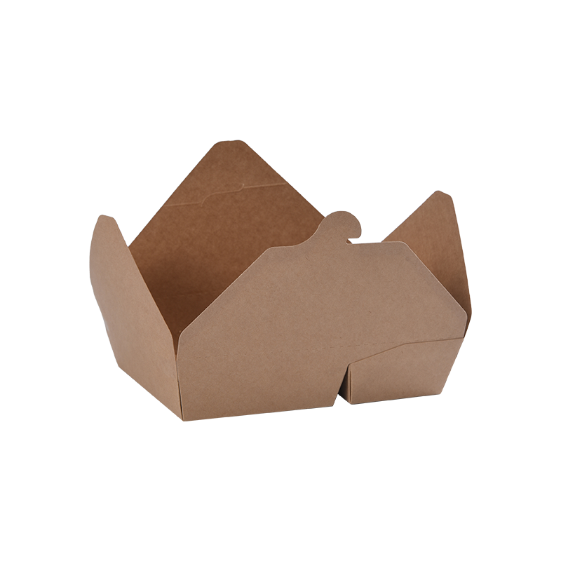Scatola da asporto in carta Kraft Bento Box piegata con due scomparti divisi Scatola da asporto in carta Kraft Bento Box piegata con due scomparti divisi