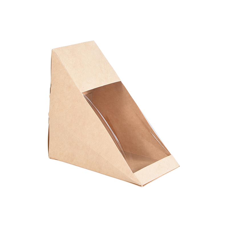 Scatole per sandwich triangolari con finestra Scatole per sandwich in carta kraft Scatole per imballaggio alimentare Scatole da asporto per dessert da forno