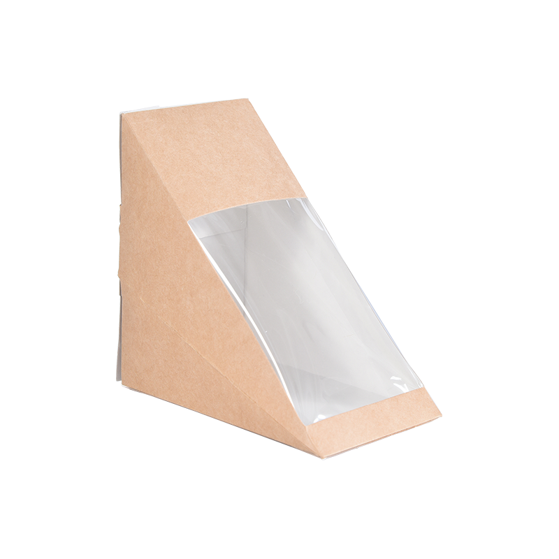 Scatole per sandwich triangolari con finestra Scatole per sandwich in carta kraft Scatole per imballaggio alimentare Scatole da asporto per dessert da forno