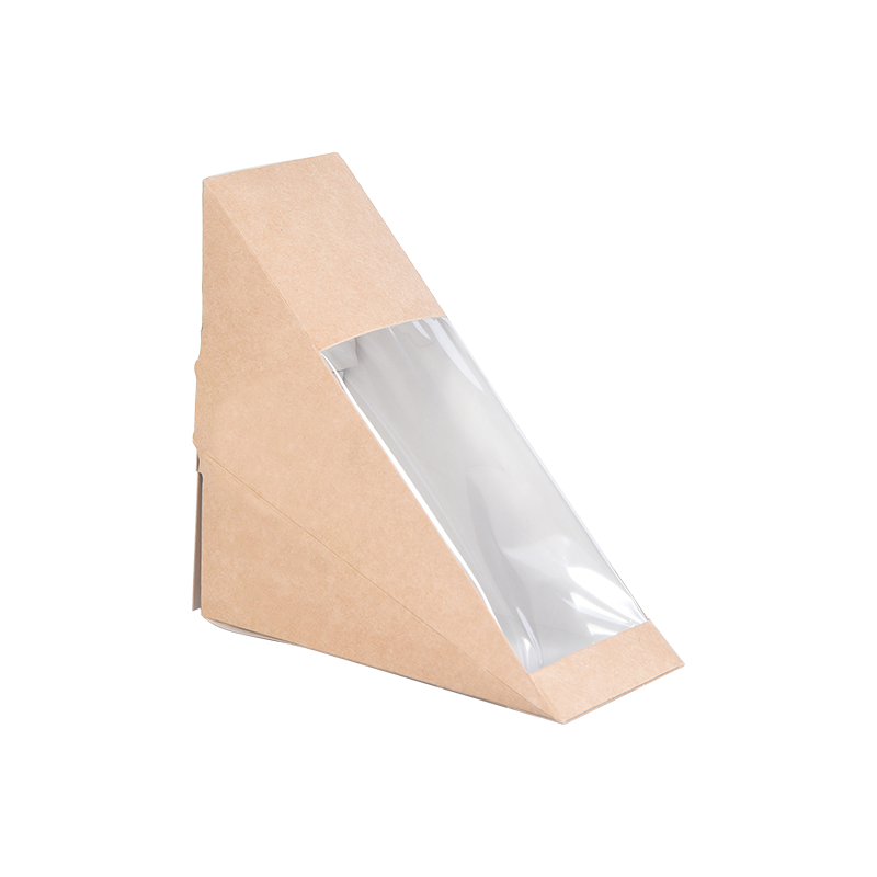 Scatole per sandwich triangolari con finestra Scatole per sandwich in carta kraft Scatole per imballaggio alimentare Scatole da asporto per dessert da forno
