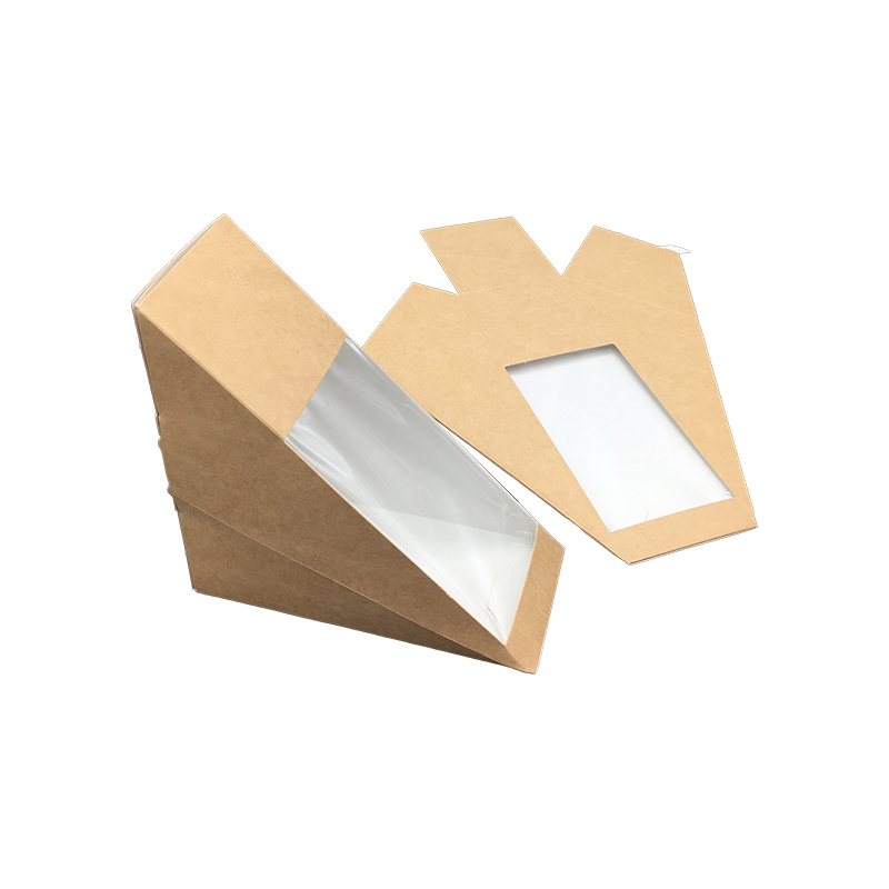 Scatole per sandwich triangolari con finestra Scatole per sandwich in carta kraft Scatole per imballaggio alimentare Scatole da asporto per dessert da forno